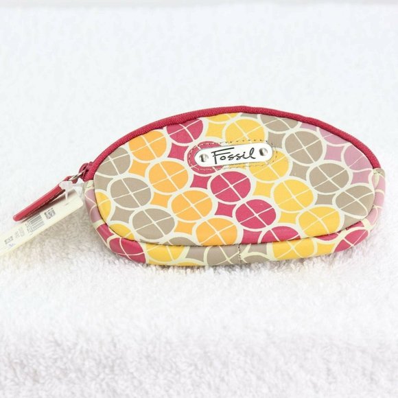 Fossil Handbags - Fossil Womens Zipper Coin Wallet Pink Yellow Geometric 3 X 5 New